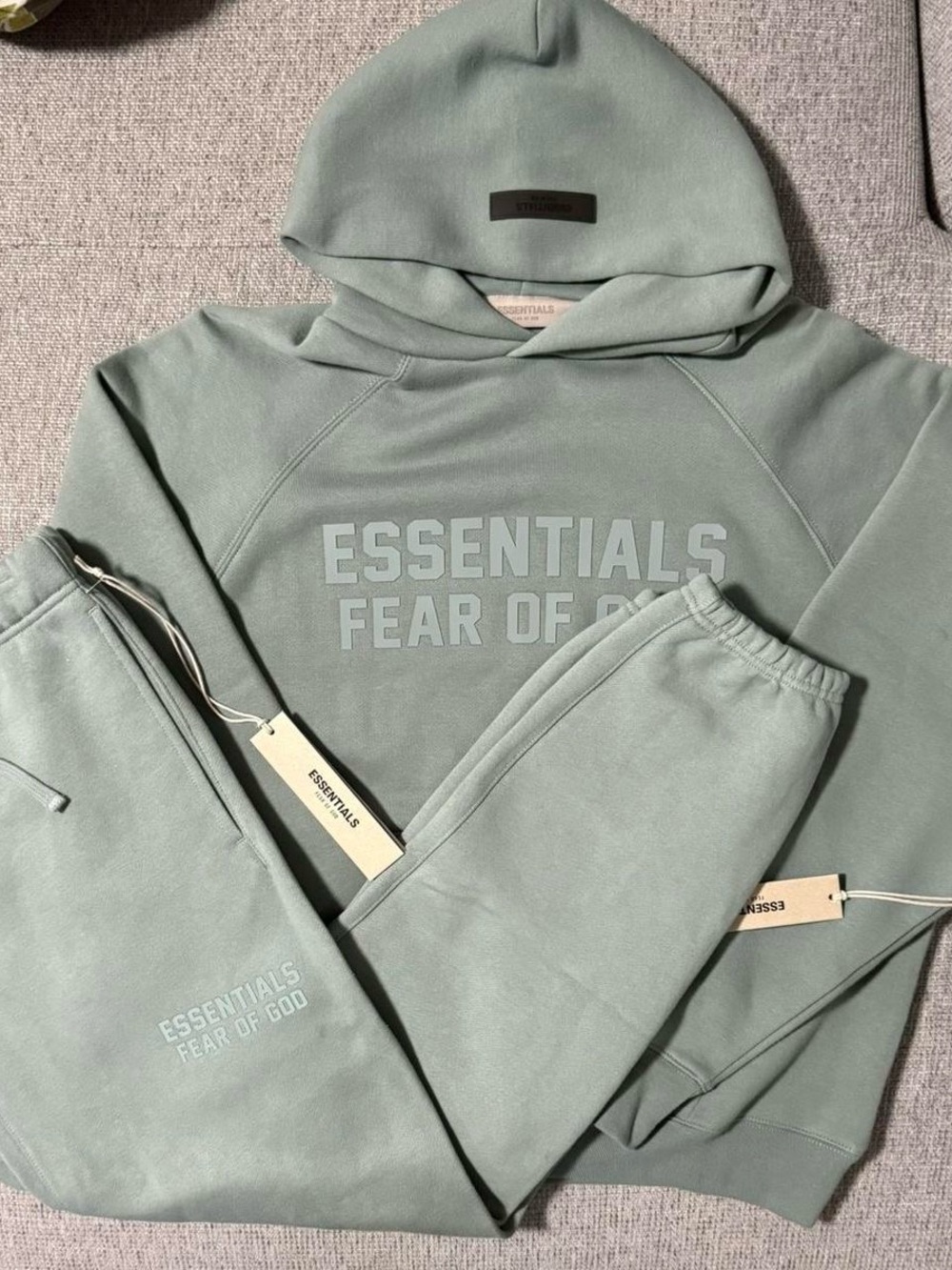 Essentials Crewneck Hoodie and Joggers in Light Sage